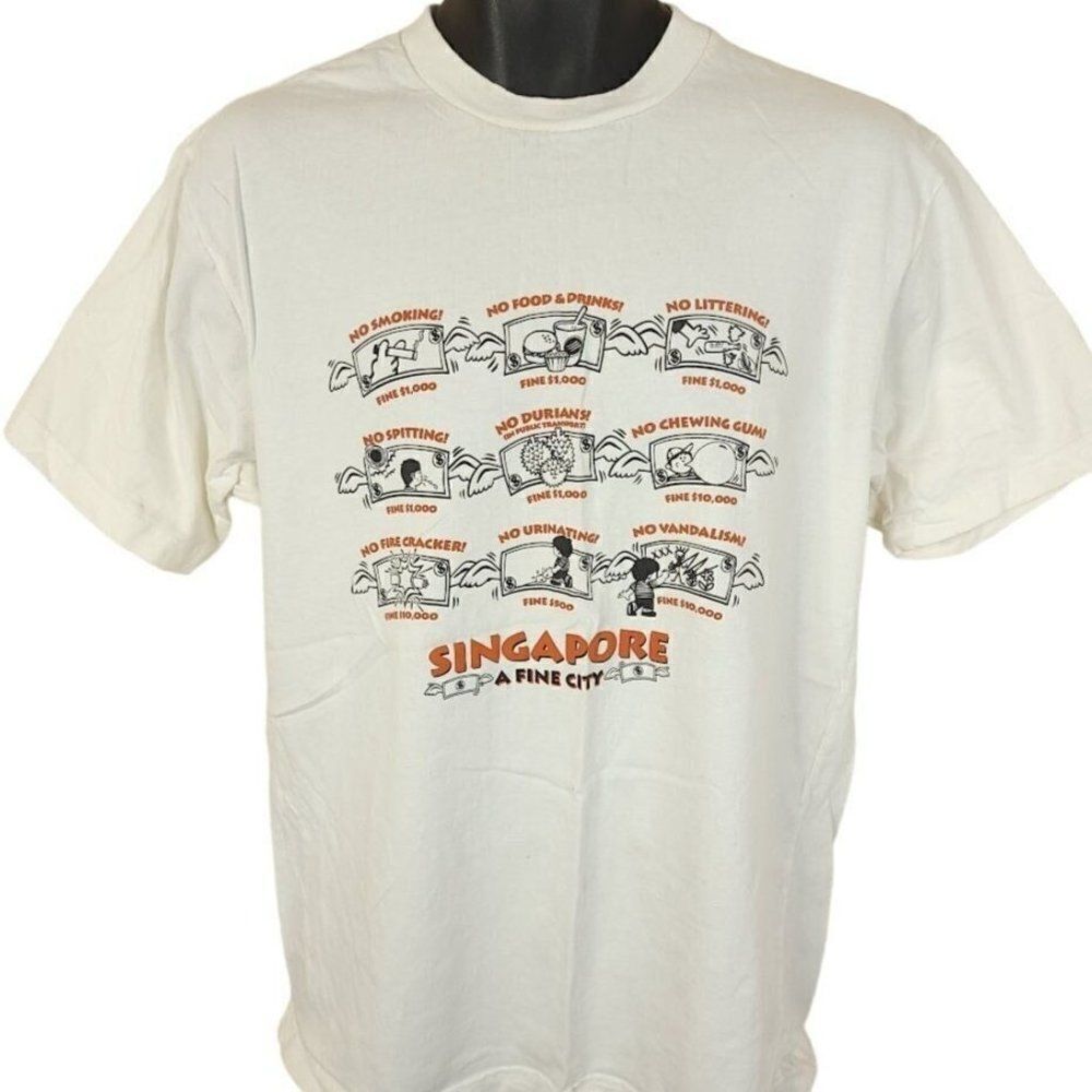 Singapore A Fine City T Shirt Vintage Y2K Violating Laws Mens Size Large